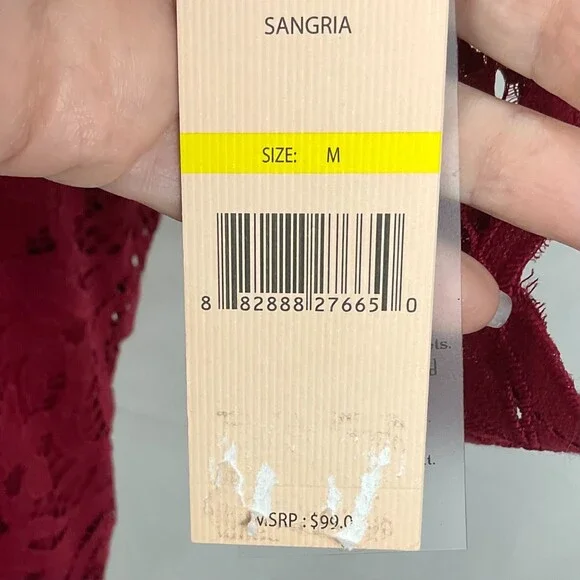 Nanette Lepore Burgundy Lace Blouse Top Shirt Sz Med NWT 3/4 Sleeve Lined - Picture 5 of 9